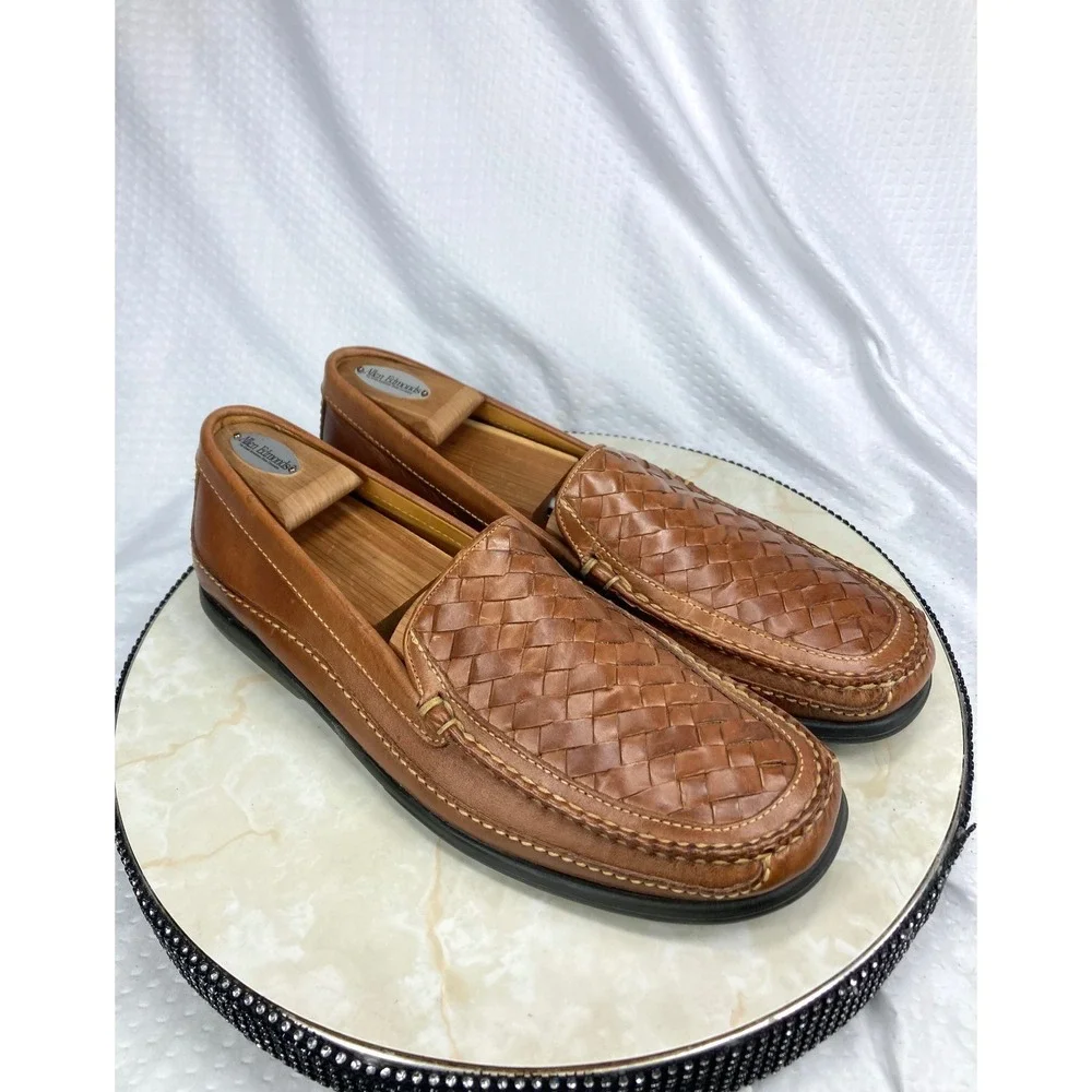 Johnston & Murphy Tidwell Woven Leather Loafer Shoes Mens 12 Brown Basketweave